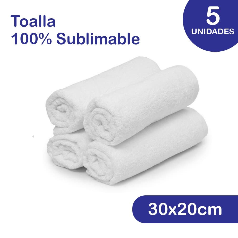 5 Toallas 100% Sublimable Blanca 20x30 (aprox)