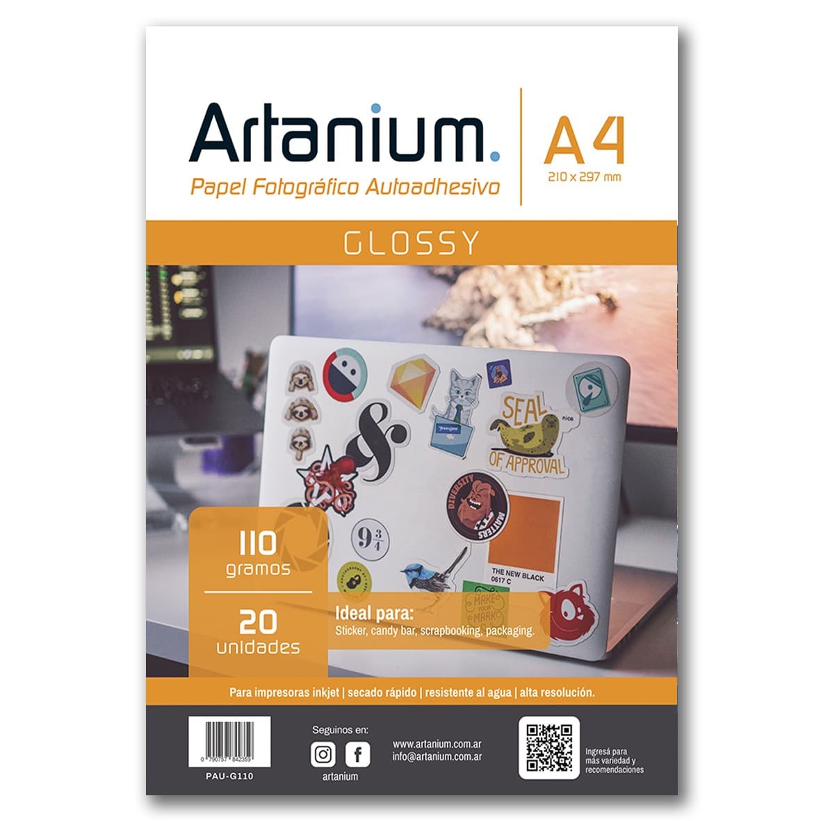 Papel Photo Glossy Autoadhesivo 110gr A4 x20 Hojas