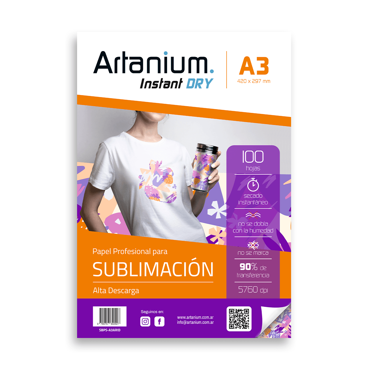 Papel para Sublimar Artanium INSTANT DRY - A3- Paquete x 100 hojas